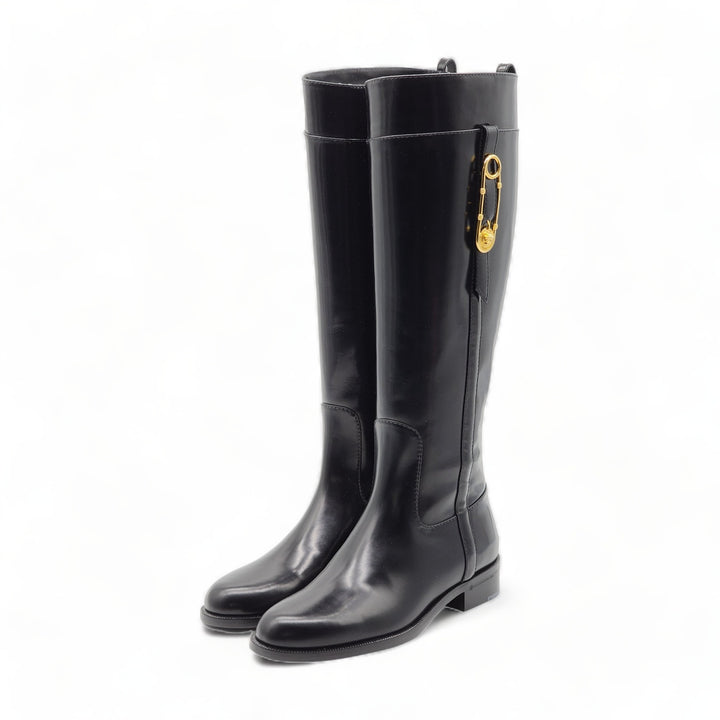 乐天商城 - VERSACE ヴェルサーチェ パテントレザーセーフティーピンライディングブーツ PATENT LEATHER SAFETY PIN RIDING BOOTS
