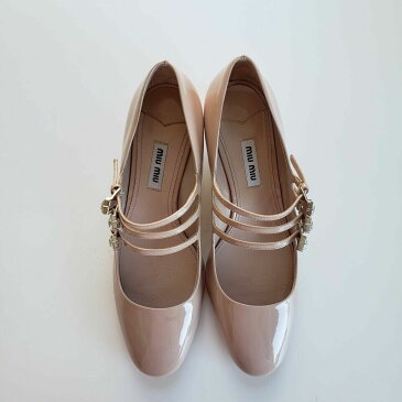 Miu Miu ミュウミュウ マルチストラップ メリージェーン レザーパンプス ヌードピンク Mary Jane Pumps Multiple Strap Cipria Nude Pink Heel Shoes