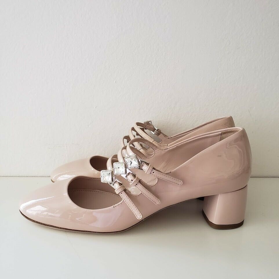 Miu Miu ミュウミュウ マルチストラップ メリージェーン レザーパンプス ヌードピンク Mary Jane Pumps Multiple Strap Cipria Nude Pink Heel Shoes