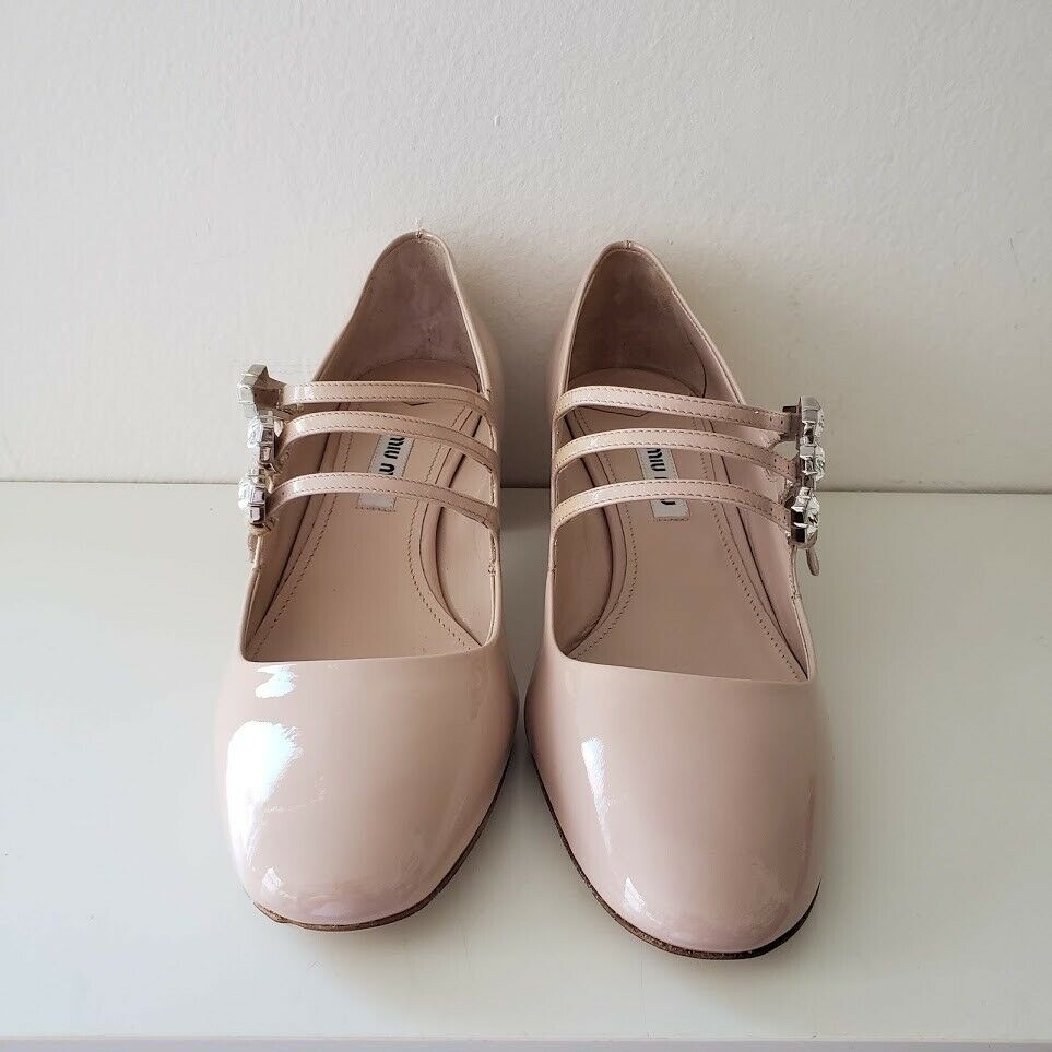 Miu Miu ミュウミュウ マルチストラップ メリージェーン レザーパンプス ヌードピンク Mary Jane Pumps Multiple Strap Cipria Nude Pink Heel Shoes