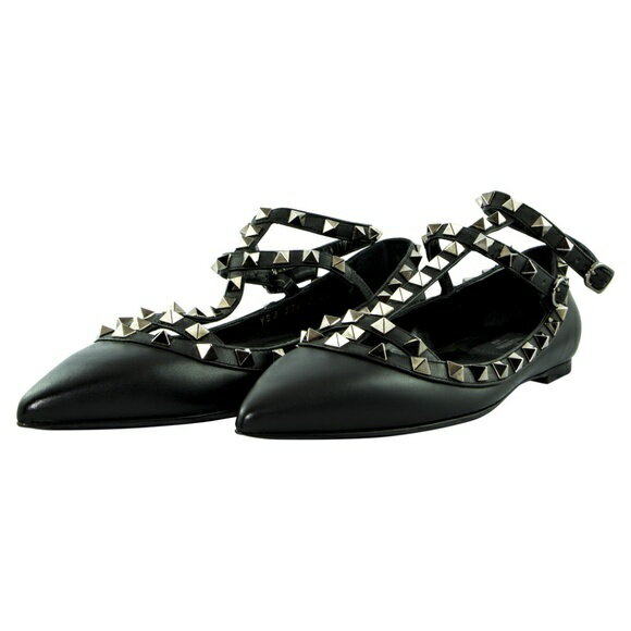 Valentino ヴァレンティノ ロックスタッズ バレリーナ フラットシューズオール ブラック Rockstud Ballerina Flat Shoes All Black