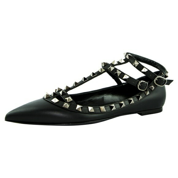 Valentino ヴァレンティノ ロックスタッズ バレリーナ フラットシューズオール ブラック Rockstud Ballerina Flat Shoes All Black