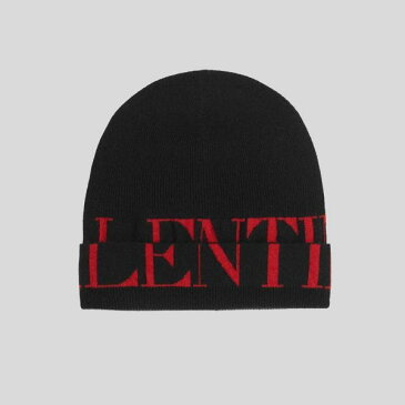 Valentino ヴァレンティノ ラージ ロゴ カシミア ビーニー Large Logo Cashmere Beanie - black