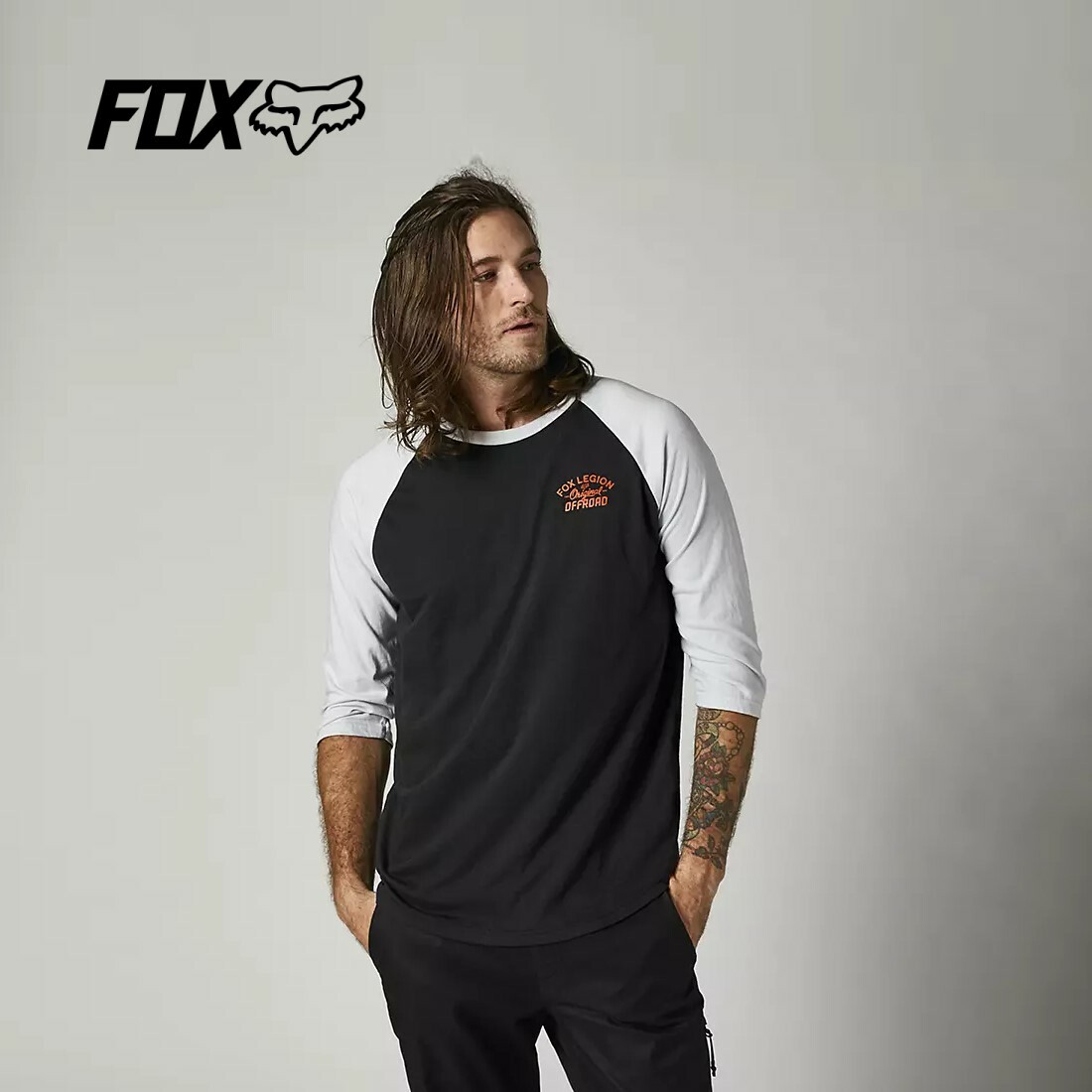 FOX RACING フォックスレーシング オリジナルスピード 3/4ラグランTシャツ ブラック ORIGINAL SPEED 3/4 RAGLAN SHIRT Black