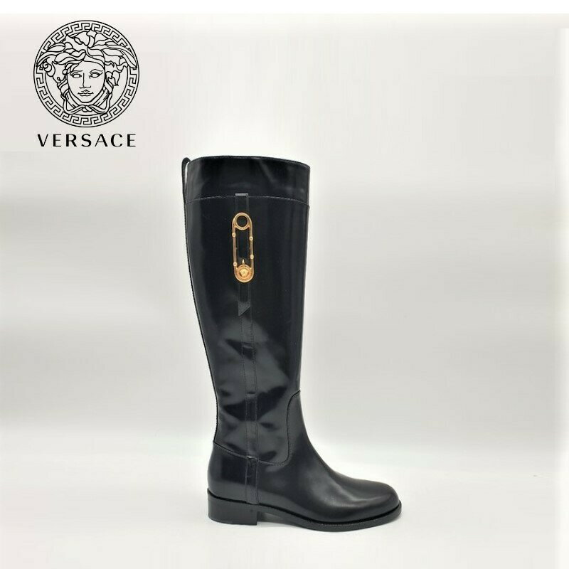 Versace 륵 եƥ ԥ 饤ǥ ֡ ֥å Safety Pin Riding Boots Black