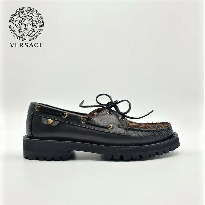 Versace ヴェルサーチェ メデューサロゴ入りポニー＆レザーローファー pony and leather loafers with Medusa logo DSU7521