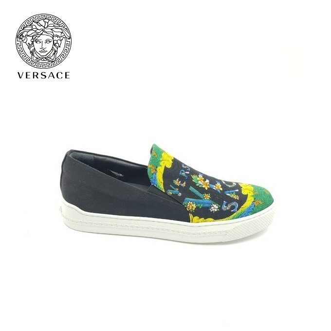 樂天商城 - Versace ヴェルサーチェ ビバリー パーム プリント キャンバス＆レザー スニーカー Beverly Palm Print Canvas and Leather Sneakers