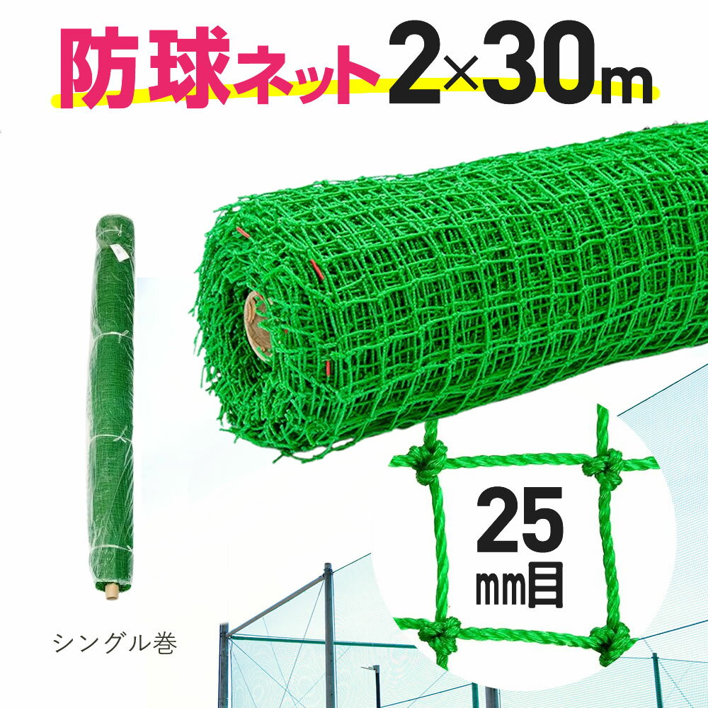 【公式】 防球ネット 約25mm目 2mx30m 広げやすいシングルロール巻 ゴルフ 野球 各種球技 丈夫なネット..