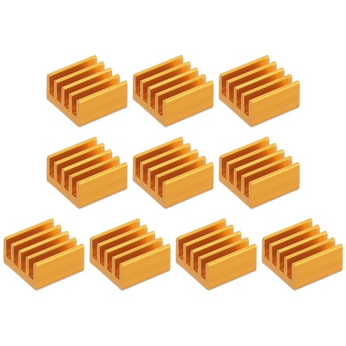 PATIKIL 10個 ヒートシンク アルミニウム 9×9×5mm 放熱器 熱暴走対策 放熱板 薄型 小型 DIY用 チップ ステッカー付き 金色
