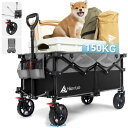 HIKENTURE キャリーワゴン 大容量135L・耐荷重150アウトドアワゴン スイベル・ブレーキ付きキャンプ カート 特許取得のコンパクト設計 キャンプカート ワンタッチ収束型 自立式ハンドルデザイン キャンプ キャリー レジャー BBQ 運動会 荷物運び 引っ越し