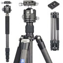 カーボン三脚 ARTCISE 10層カーボンファイバー材質 軽量トラベル三脚 全高1860mm 29mmパイプ径 四段ナットロック式 360°パノラマ撮影三脚 三段開脚 一脚伸縮可変式 ・