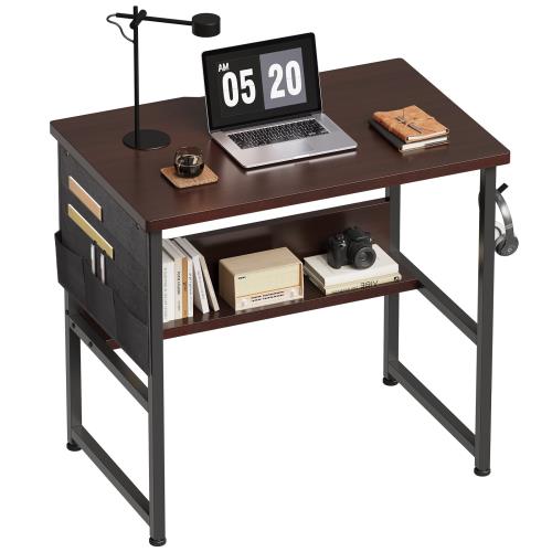 YeTom 机 pcデスク ラック付きデスク パソコンデスク つくえ 幅80cm×奥行50cm 収納袋付き 勉強机 デスク 下棚付きデスク 学習デスク 学習机 作業机 省スペース 収納 在宅ワーク デスク 事務机 ダークブラウン