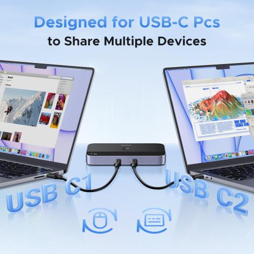 UGREEN 10Gbps USB-C切替器 USB3.2 2 台のPCでUSB-CA デバイスを共有 Mac用 4ポート USB-C3.2 スイッチャー キーボード/マウス/ウェブカメラ/USBマイク/プリンタを切り替え 2台のUSB Cラップトップ用、USB‐Cケーブル2本リモート付き