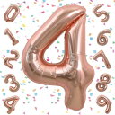 EXGOX 数字 バルーン 大きい ローズゴールド 誕生日 ナンバー 4 アルミ風船 32インチ ハッピーバースデー パーティー 成人式 入学 卒業式 記念日 お祝い 飾り付け