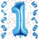 EXGOX 数字 バルーン 大きいブルー 誕生日 ナンバー 1アルミ風船 32インチ ハッピーバースデー パーティー 成人式 入学 卒業式 記念日 お祝い 飾り付け
