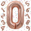 EXGOX 数字 バルーン 大きい ローズゴールド 誕生日 ナンバー 0 アルミ風船 32インチ ハッピーバースデー パーティー 成人式 入学 卒業式 記念日 お祝い 飾り付け