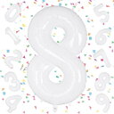 EXGOX 数字 バルーン ホワイト 大きい 誕生日 ナンバー 8 アルミ風船 32インチ ハッピーバースデー パーティー 成人式 入学 卒業式 記念日 お祝い 飾り付け