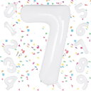 EXGOX 数字 バルーン ホワイト 大きい 誕生日 ナンバー 7 アルミ風船 32インチ ハッピーバースデー パーティー 成人式 入学 卒業式 記念日 お祝い 飾り付け