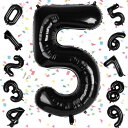 EXGOX 数字 バルーン ブラック 大きい 誕生日 ナンバー 5 アルミ風船 32インチ ハッピーバースデー パーティー 成人式 入学 卒業式 記念日 お祝い 飾り付け