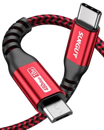 SUNGUY Type C Micro USB ケーブル 0.15M (USB C to micro) OTGケーブル 短い タイプC マイクロ タイプB 15cm 充電ケーブル USB2.0 データ転送 Androidスマホ などに対応 レッド