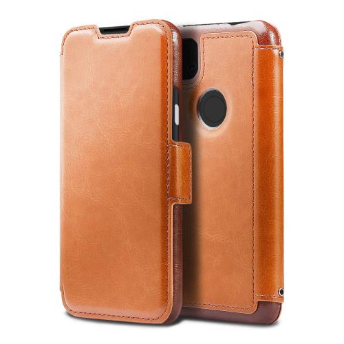 Corallo Pixel4a 対応 ケース 手帳型 ストラップ 付き マグネット 式 ベルト 薄型 スリム ヴィンテージ 手帳 レザー カバー カード 収納 ストラップホール 付 スマホケース [ Google Pixel 4a グーグル ピクセル4a 対応 ] NU Classic ブラウン×ダークブラウン