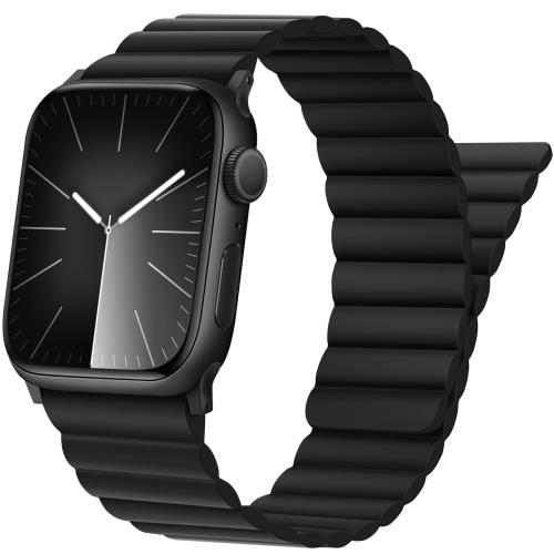 シリコン磁気アップルウォッチ バンド コンパチブル Apple Watch バンド 49mm 46mm 45mm 44mm 42mm Ultra2 Ultra シリーズ10 9 8 7 6 5 4 3 2 1 SE 、強力な磁気閉鎖を備えた調整可能なバンド iWatch用 (ブラック)