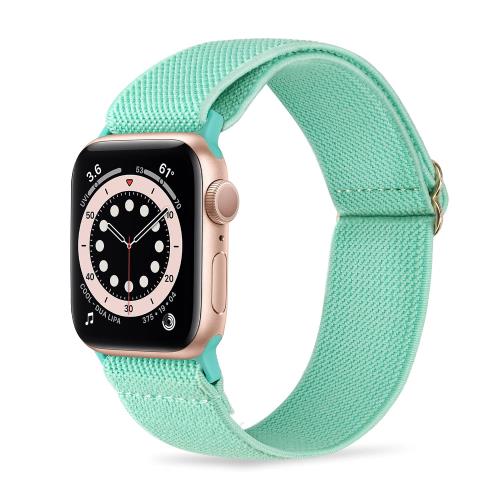 弾性スポーツソロループ コンパチブル Apple Watch バンド 42mm (シリーズ10) 41mm 40mm 38mm、ナイロン編組スポーツループ、交換用ベルトApple Watch SE2 SE シリーズ 10/9/8/7/6/5/4/3/2/1用 (シアンブルー)