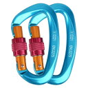 TRIWONDER カラビナ 登山 ロックカラビナ アルミ Dリング キーホルダー クライミング 登山釦 キーチェーン ワイヤーゲート クリップ ハンモック キャンプ用 セルフロック バックパック 脱落防止 (ブルー - 2個)