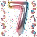 EXGOX 数字 バルーン 大きい レインボー 誕生日 ナンバー 7 アルミ風船 32インチ ハッピーバースデー パーティー 成人式 入学 卒業式 記念日 お祝い 飾り付け