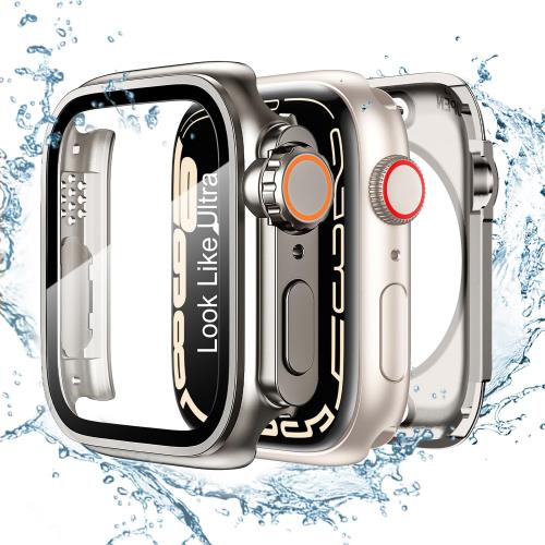 TALENANA for Apple Watchケース 45mm/44mm/41mm/40mm 瞬時にApple Watch Ultraに変身する 防水 series 9/8/7/SE/6/5/4 液晶保護フィルム+保護ケース+背面ケースの3 in 1デザイン 一体型 液晶保護 耐衝撃 高透過率（Series 9/8/7、45mm、チタンカラー）