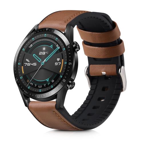 [kwmobile] 交換ベルト 対応: Huawei Huawei Watch GT / GT2 / GT3 (46mm) バンド - シリコンバンド レザー ソフト 耐久性 茶色/黒色