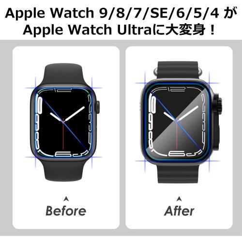 TALENANA for Apple Watchケース 45mm/44mm/41mm/40mm 瞬時にApple Watch Ultraに変身する 防水 series 9/8/7/SE/6/5/4 液晶保護フィルム+保護ケース+背面ケースの3 in 1デザイン 一体型 全面保護 液晶保護 防傷 耐衝撃 高透過率 （Series 9/8/7、45mm、ブラック）