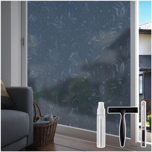 Coavas 遮光フィルム 遮光シート チューリップ柄 窓ガラス目隠しフィルム マジックミラー 目隠し 窓 防寒 窓 フィルム 水で貼る 剥がせる 窓用フィルム 遮光断熱 飛散防止 uvカット 紫外線カット 日差し対策 浴室 風呂 玄関（ブラック，60x400cm）