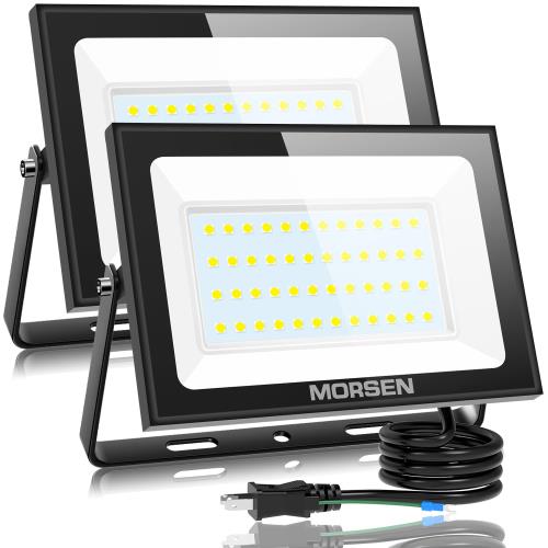 MORSEN 投光器 80W 2セット led 10000ML 6500K 極薄型 100v 灯光器 作業灯 外灯 工事用ライト 屋外用 ..