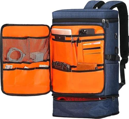 [AOSLE] リュック メンズ リュック 大容量 底部拡張30-35L 防災 防水 靴/弁当収納ポケット 前ポケット180度開閉 盗難防止ポケット ファション2の反射ストリップ付き USB充電ポート付きbag (2.A382 ナイロン ブルー)
