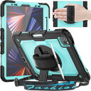 Timecity iPad Pro 11インチ ケース 第4/ 3/ 2/ 1世代 シリコン製 落下保護 キズ防止 保護フィルム ハンドショルダーストラップ 360度回転スタンド付き 角度調整 横置き・縦置き 肩掛け 首掛け ワイヤレス充電対応 多機能 防塵 仕事 工事 現場 衝撃吸収 子供友好 iPad Pro11