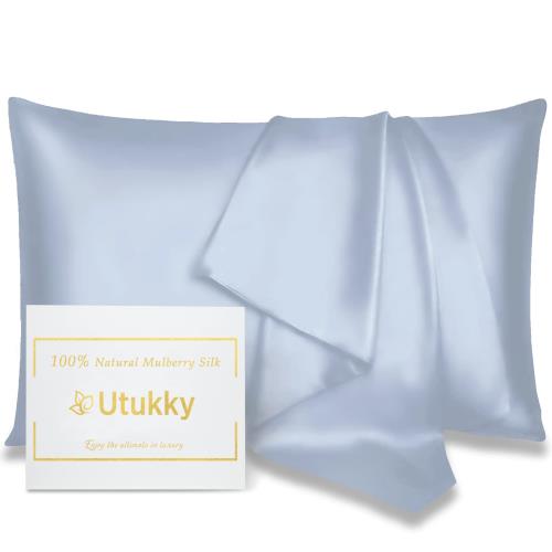 楽天DIOマートUtukky 枕カバー シルクTVで紹介接触冷感 まくらカバー シルク 43×63cm シルク100％枕カバー 6Aランク 封筒式 両面用 シルクタイプ 封筒式 ピローケース 美髪・美肌 乾燥対策 静電気防止 お肌に優しい 抗菌防臭 寝具 1枚セット グレイッシュブルー