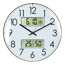 Nbdeal 掛け時計 電波時計 温度 湿度 日付 曜日表示 直径33.5cm アナログ 夜間秒針停止機能付き 静音 球面ガラス DYJ-7810 ホワイト