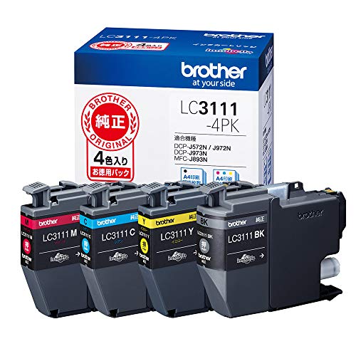 ブラザー工業 brother純正インクカートリッジ4色パック LC3111-4PK 対応型番:DCP-J987N、DCP-J982N、DCP-J587N、DCP-J582N、MFC-J738DN 他 黒、シアン、マゼンタ、イエロー