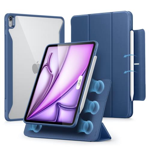 ESR iPad Air 13インチ ケース (2025/2024、M3/M2) 専用 Pencilホルダー付き 取り外し可能マグネットカバー 縦置き/横置きスタンド Pencil Pro/USB-C完全対応 Rebound 360シリーズ ネイビー・ブルー