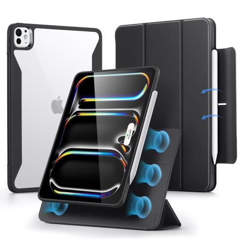ESR iPad Pro 13インチ ケース M4 2024専用 Pencilホルダー付き 取り外し可能マグネットカバー 縦置き/横置きスタンド Pencil Pro/USB-C完全対応 Rebound 360シリーズ ブラック