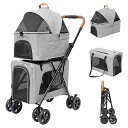 PETTOM ペットカート 2段式の上下段セット 多頭 猫 犬 小型犬 中型犬 取り外し可能 分離 軽量 お出かけ 多機能 耐荷重(約) 上段10KG 下段10...