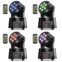 BETOPPER LEDムービングライト舞台照明7x8W RGBW DMX512 リモコン付き ディスコライト ステージライト7色変換 ステージ照明 9/14CH disco light for party 高速回転可能 高輝度 音楽連動 操作便利 舞台/演出/結婚式/パーティー/クラブ用//カラオケ家庭 (リモコン) (4個セット
