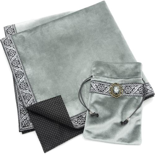 占い師が推薦 MARDUK タロットクロス 滑り止め付き 大判 ベルベット タロットカード オラクルカード 初心者 65cm×65cm (シルバー)