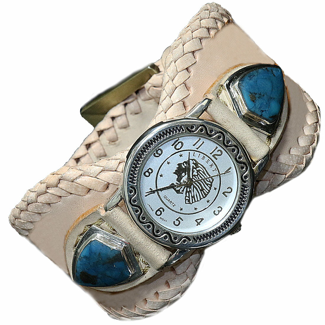 diosbras-ディオブラス- 本革サドルレザー カスタムウォッチ レザーウォッチ コンチョ 腕時計 シルバー925 ヌメ革 バイカー 牛革時計 ナチュラル ヌメ革 タン