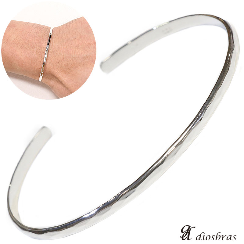 Leather （Leather） - シルバーバングル 叩き ミラーカット カッティング プレート プレーンバングル シンプル シルバーアクセサリー メンズ シルバーバングル ブレスレット シルバー925 メンズアクセサリー レディース 人気 バングル