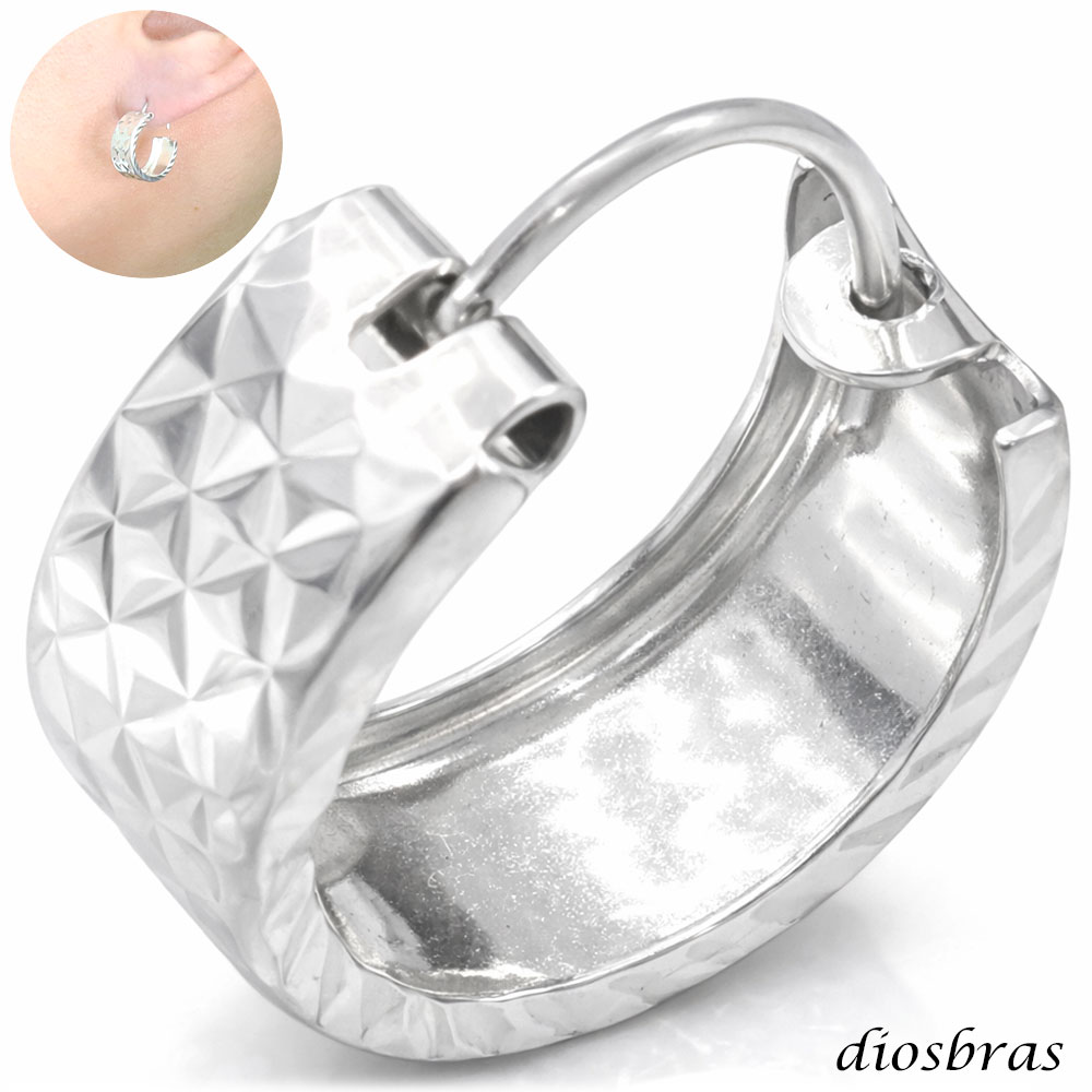 フープピアス リング ピアスダイヤモンドカット シルバーエッジ　カット 925 ピアス メンズ レディース..