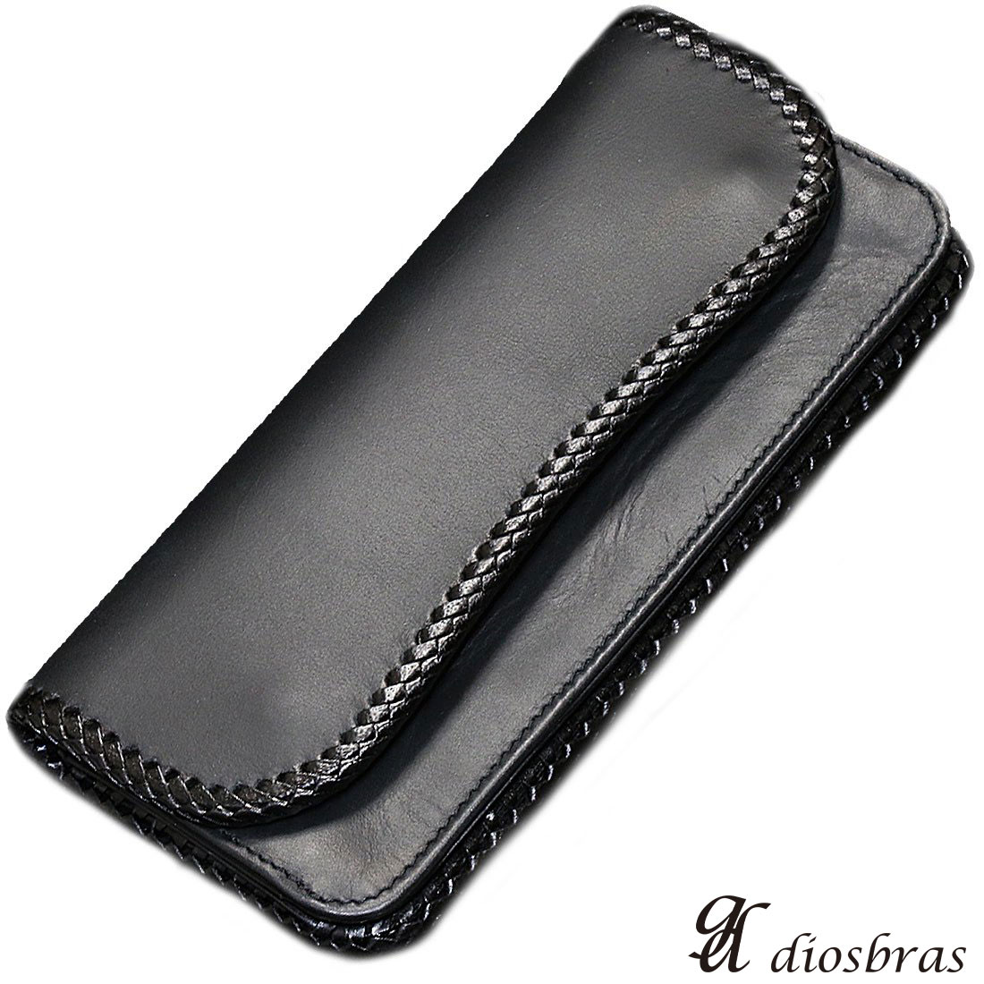 Rakuten - diosbras-ディオブラス- 本革サドルレザーバイカーズウォレット 財布 レザーウォレット ロングウォレット ウォレット バイカー ヌメ革 長財布 牛革財布シルバー925コンチョ 長財布 ダブルホールドコンチョ SA ブラック 黒