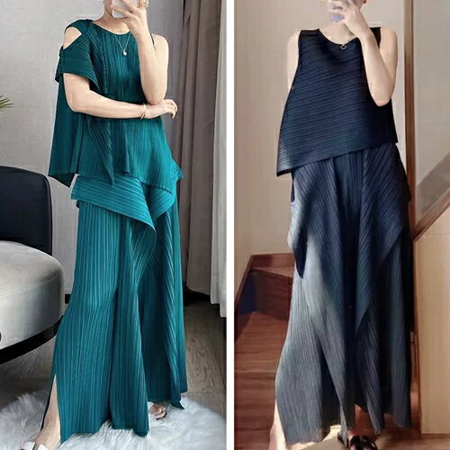 プリーツ ドレープカット フレア ワイドパンツ《全7色》