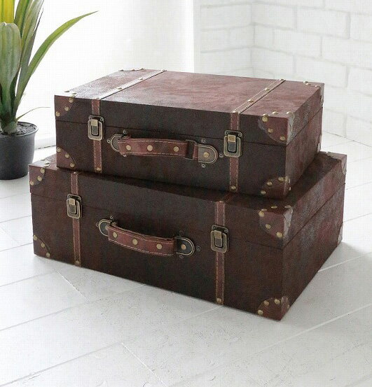 アンティーク調 シャビーシック ウッド レザー トランク ボックス《Sサイズ》のサムネイル